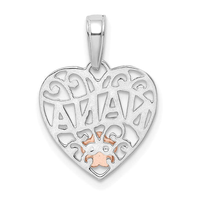 14K White Gold w/Rose Gold Flower NANA Heart Pendant