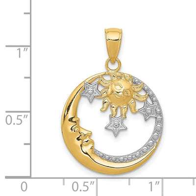 14K and Rhodium D/C Moon, Stars, and Sun Pendant