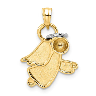 14K & White Rhodium D/C Halo on Angel Pendant