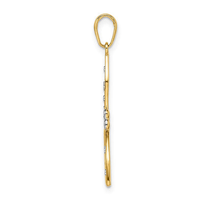 14K and White Rhodium Diamond-cut Filigree Dragonfly Pendant