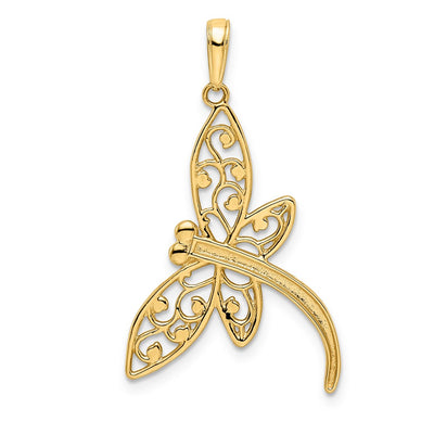 14K and White Rhodium Diamond-cut Filigree Dragonfly Pendant