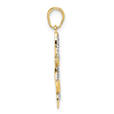 14K and White Rhodium Diamond-cut Dragonflies Pendant