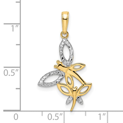 14K and White Rhodium Diamond-cut Dragonflies Pendant