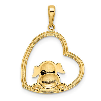 14K & White Rhodium D/C Puppy in Heart Pendant