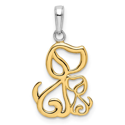 14K and White Rhodium Diamond-cut Dog and Puppy Pendant