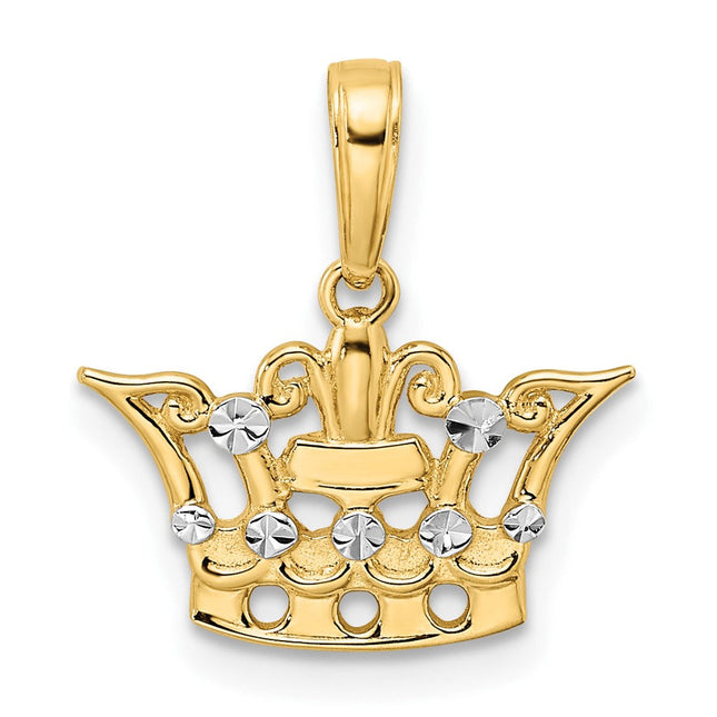 14k and White Rhodium Diamond-cut Crown Pendant, 22.85 x 23.56mm