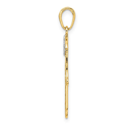 14K & White Rhodium D/C Evil Eye Hamsa Pendant, 33.22 x 18.95mm