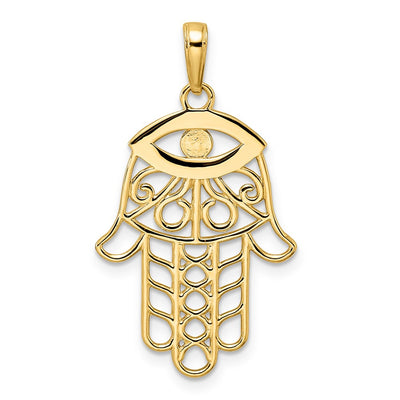 14K & White Rhodium D/C Evil Eye Hamsa Pendant, 33.22 x 18.95mm