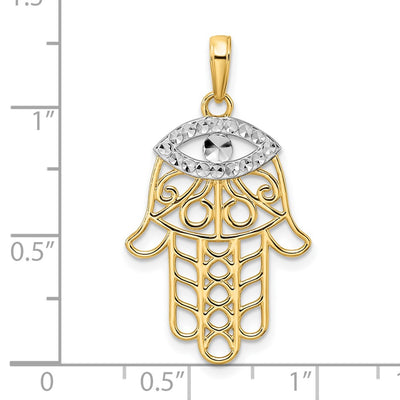 14K & White Rhodium D/C Evil Eye Hamsa Pendant, 33.22 x 18.95mm
