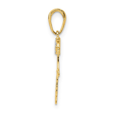 14K & White Rhodium D/C Evil Eye Hamsa Pendant, 25.18 x 13.02mm