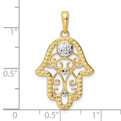 14K & White Rhodium D/C Evil Eye Filigree Hamsa Pendant