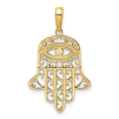 14K & White Rhodium D/C Filigree Evil Eye Hamsa Pendant