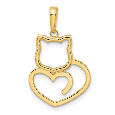 14K and White Rhodium Diamond-cut Cat Heart Pendant