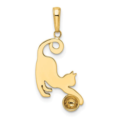 14K and White Rhodium Diamond-cut Cat and Ball Pendant