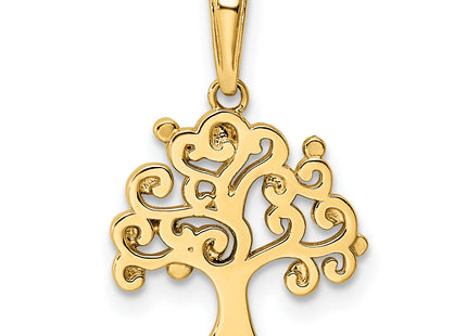 14k and White Rhodium Diamond-cut Tree of Life Pendant