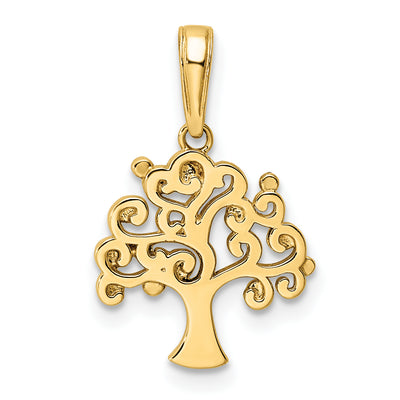 14K and White Rhodium Diamond-cut Tree of Life Pendant