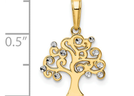 14k and White Rhodium Diamond-cut Tree of Life Pendant