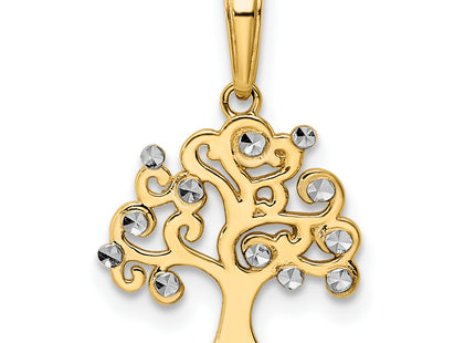 14k and White Rhodium Diamond-cut Tree of Life Pendant