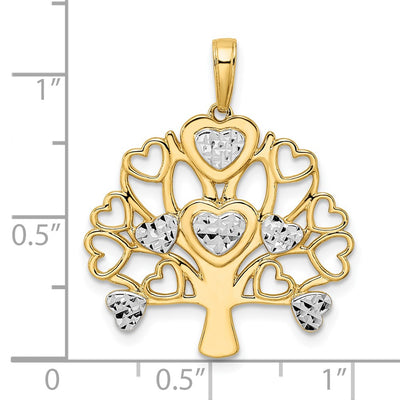 14K and White Rhodium Diamond-cut Heart Tree of Life Pendant
