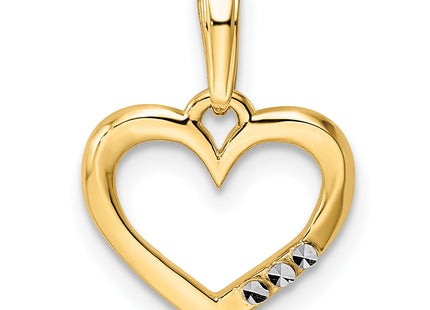 14k and White Rhodium Diamond-cut Heart Pendant