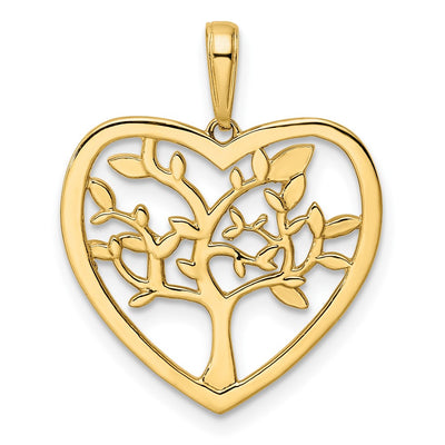 14K and White Rhodium Diamond-cut Tree of Life Heart Pendant
