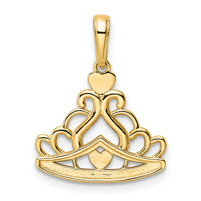 14K and White Rhodium Diamond-cut Crown Pendant, 21.48 x 16.84mm