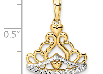 14k and White Rhodium Diamond-cut Crown Pendant, 21.48 x 16.84mm