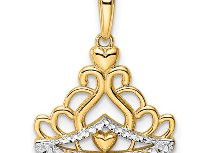 14k and White Rhodium Diamond-cut Crown Pendant, 21.48 x 16.84mm