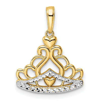 14K and White Rhodium Diamond-cut Crown Pendant, 21.48 x 16.84mm