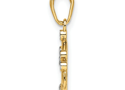 14k and White Rhodium Diamond-cut Crown Pendant, 20.73 x 17.63mm
