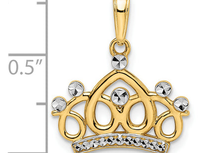 14k and White Rhodium Diamond-cut Crown Pendant, 20.73 x 17.63mm
