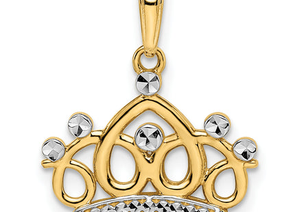 14k and White Rhodium Diamond-cut Crown Pendant, 20.73 x 17.63mm