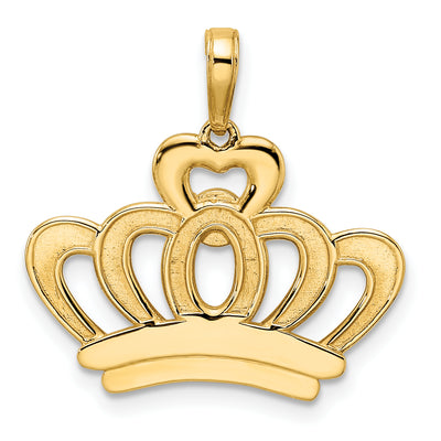 14K and White Rhodium Diamond-cut Crown Pendant, 22.85 x 23.56mm