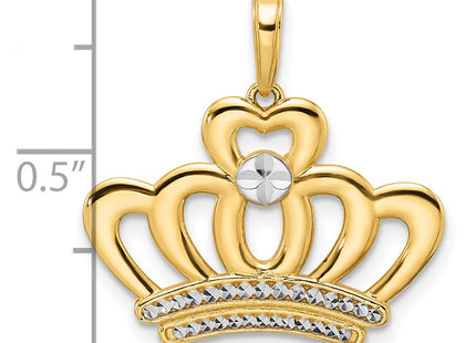 14k and White Rhodium Diamond-cut Crown Pendant, 22.85 x 23.56mm