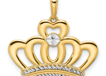 14k and White Rhodium Diamond-cut Crown Pendant, 22.85 x 23.56mm