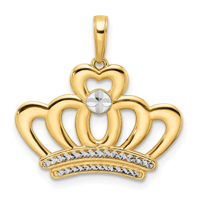 14K and White Rhodium Diamond-cut Crown Pendant, 22.85 x 23.56mm