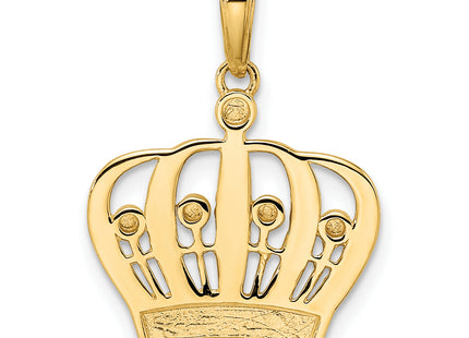 14k and White Rhodium Diamond-cut Crown Pendant, 24.21 x 17.62mm
