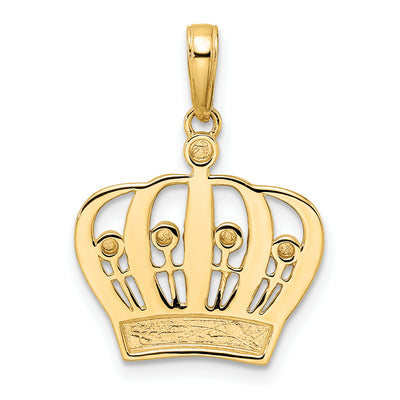 14K and White Rhodium Diamond-cut Crown Pendant, 24.21 x 17.62mm