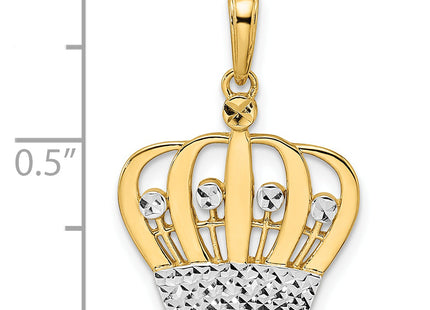 14k and White Rhodium Diamond-cut Crown Pendant, 24.21 x 17.62mm