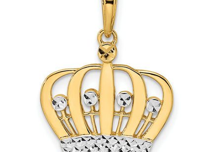 14k and White Rhodium Diamond-cut Crown Pendant, 24.21 x 17.62mm