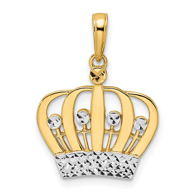 14K and White Rhodium Diamond-cut Crown Pendant, 24.21 x 17.62mm