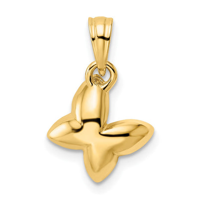 14K and White Rhodium Half Diamond-cut Butterfly Pendant