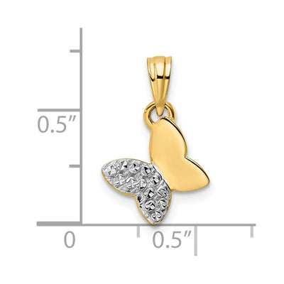 14K and White Rhodium Half Diamond-cut Butterfly Pendant