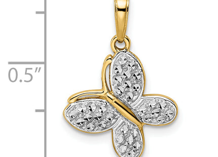 14k and White Rhodium Diamond-cut Fancy Butterfly Pendant