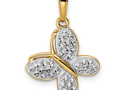 14k and White Rhodium Diamond-cut Fancy Butterfly Pendant