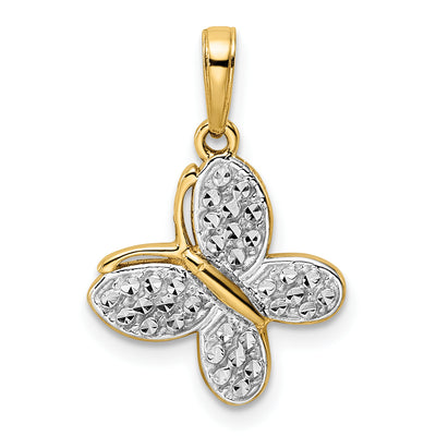14K and White Rhodium Diamond-cut Fancy Butterfly Pendant