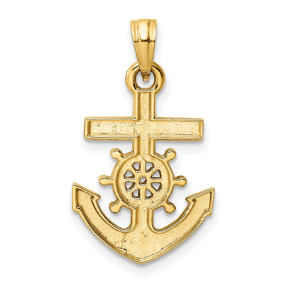 14K/White Rhodium D/C Anchor and Ship's Wheel Pendant