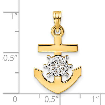 14K/White Rhodium D/C Anchor and Ship's Wheel Pendant