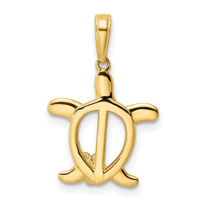 14K and White Rhodium Diamond-cut Turtle w/ Flower Pendant
