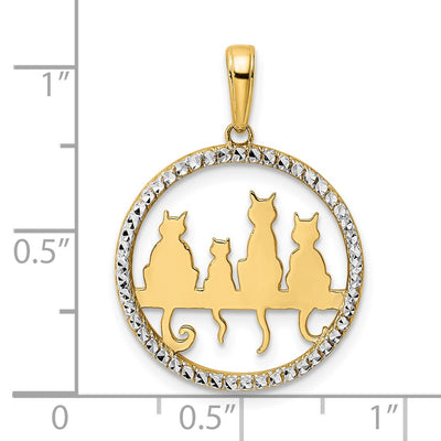 14K and White Rhodium Diamond-cut Cats Sitting on Bench Pendant